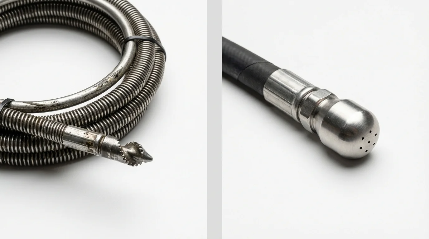 Drain snake cable and hydro jetting nozzle used for drain cleaning in Cherokee, NC